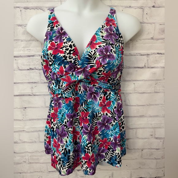 Swimsuits For All Other - Swimsuits For All Sz 24 Tropical Floral Palms Tankini Swimsuit‎ Top V Neck Flowy